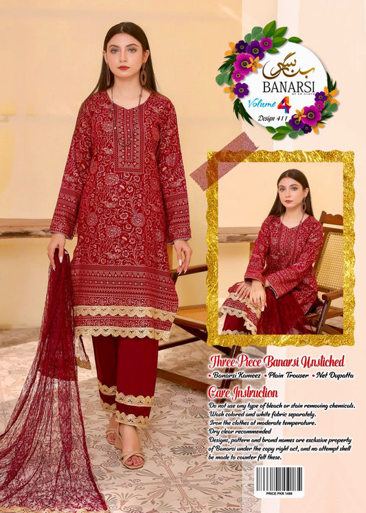 3 Pieces Banarsi lawn