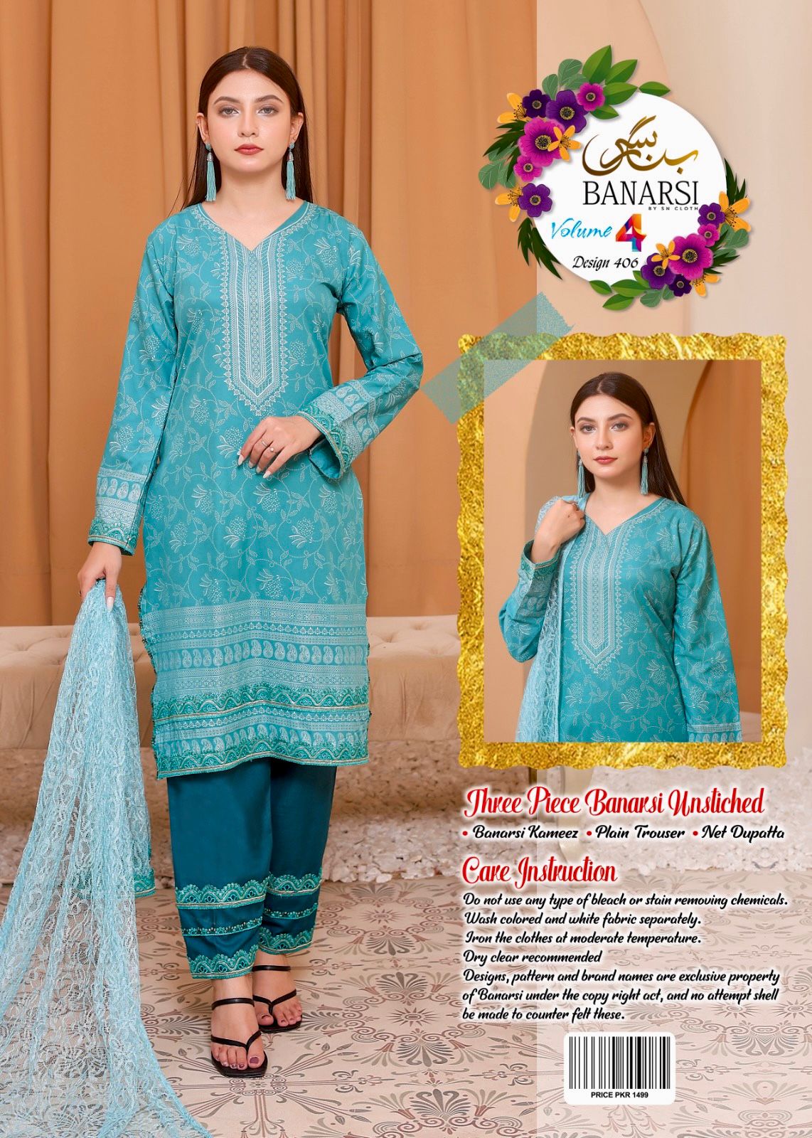 3 Pieces Banarsi lawn